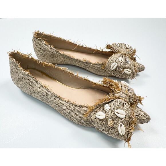 Russel & Bromley Ballet Flats Shoes Beige Woven Raffia Pointed Toe 38 US7 - Picture 2 of 10
